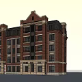 Multi Story Red Brick Building With Classical Gable And Stone Base Design 3d model