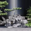 New Chinese style landscape sketch stacking water landscape rockery waterscape stone stacking stone pine tree landscape 3d model