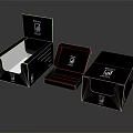 Modern Stylish Black Decorative Ornament Set Packaging Boxes With White Logo Text Open Closed Design 3d model