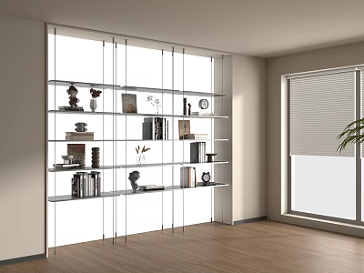 Modern Storage Shelf Unit With Decorative Items Books And Vases In Bright Living Room 3d model