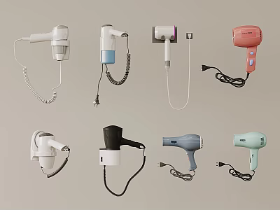 Various Styles Of Daily Use Electrical Hairdryers With Different Colors And Designs 3d model