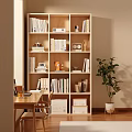 Wooden Bookshelf In Home Office With Organized Books Decorative Items And Potted Plant