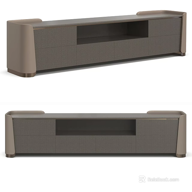 Modern Gray TV Stand With Storage Drawers And Open Shelf Design 3d model 