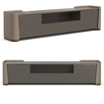 Modern Gray TV Stand With Storage Drawers And Open Shelf Design 3d model