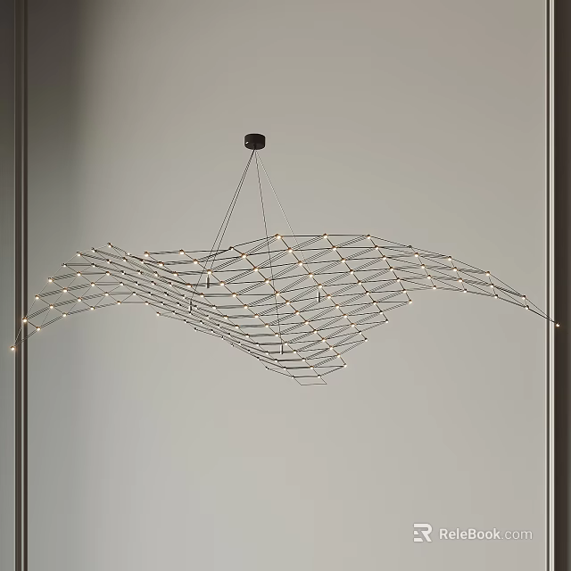 Modern Wavy Metal Wire Chandelier With Small Lights And Hanging Design 3d model 