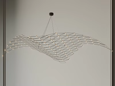Modern Wavy Metal Wire Chandelier With Small Lights And Hanging Design 3d model