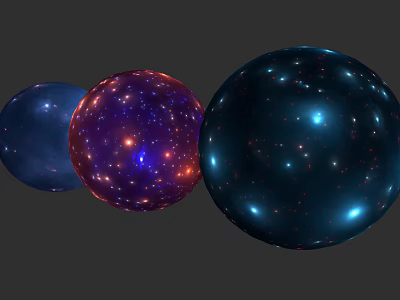 Three Spherical Sculptures With Blue Purple Dark Blue Shiny Surface Design 3d model