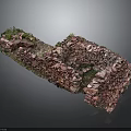 Ancient Stone Wall Ruins Structure With Pink Stones And Green Plants 3d model