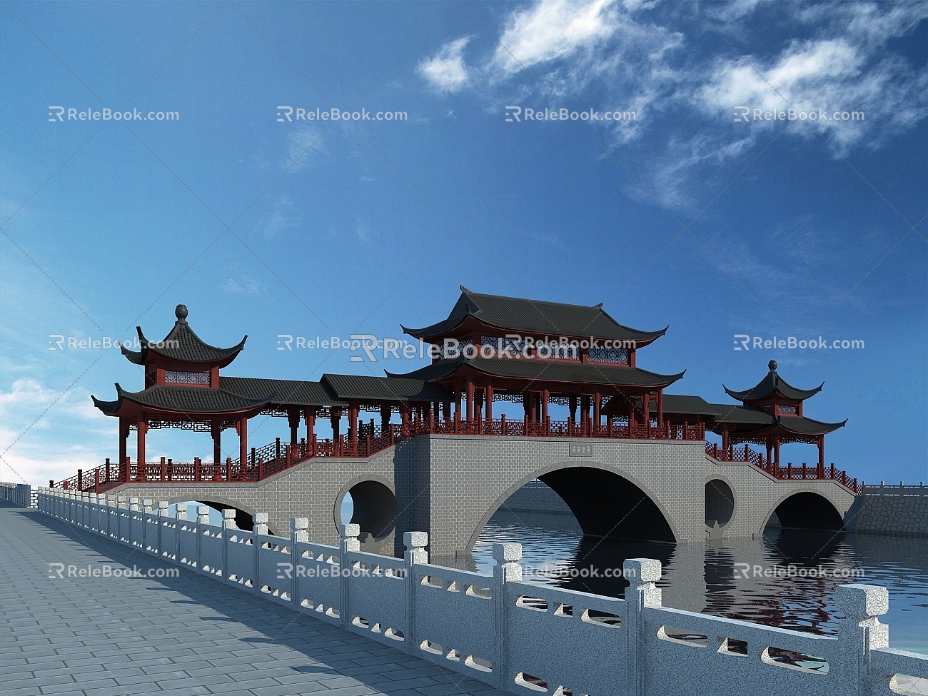 Chinese Style Covered Bridge Wind and Rain Bridge model