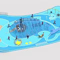 Outdoor Kids Playground Equipment With Fish Shaped Climbing Net Slide Sandpit And Blue Star Elements