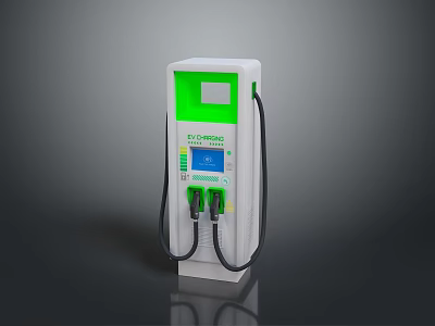 EcoCharge Electric Vehicle Charger With White Green Design Digital Display And Dual Ports 3d model