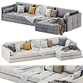 Cozy Gray Sectional Sofa With Colorful Throw Pillows And Soft Blankets 3d model