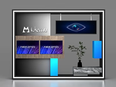 Liemu Display Shelves Showcasing Fiber Optics Sensors Hanging Eye Screen Plant Blue Decor Marble Countertop 3d model