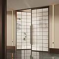 Modern Chinese Style Double Doors With Glass Panels And Bamboo Pattern Design 3d model