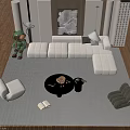 Cozy Modern Living Room With White L shaped Sofa And Wooden Round Coffee Table Set