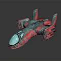 Sci-Fi Spaceship Model With Red And Blue Design Transparent Cockpit And Engines 3d model
