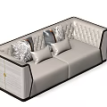 Light Gray Tufted Two-Seater Sofa With Dark Frame And Decorative Pillows 3d model