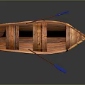 Traditional Wooden Rowing Boat With Blue Handled Oars And Classic Design