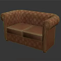 Classic Brown Leather Sofa With Tufted Diamond Pattern And Rolled Arms 3d model