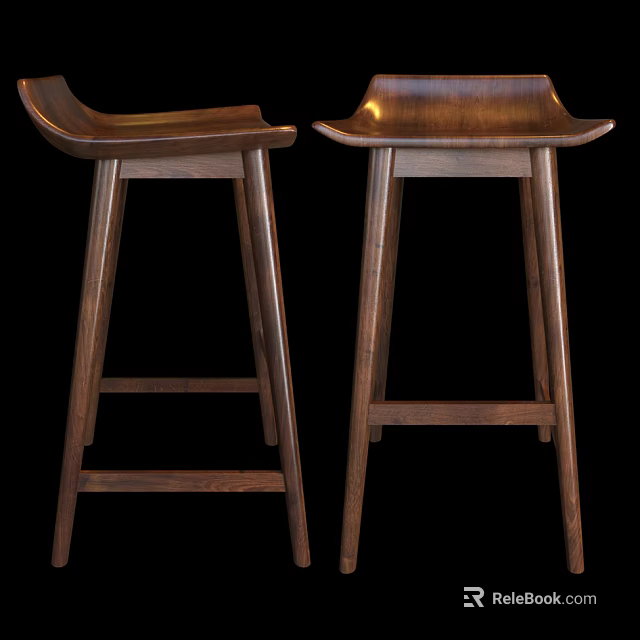 Tall Wooden Bar Stools With Stylish Design And Comfortable Footrest For Kitchen Island Area 3d model 