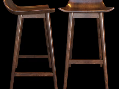 Tall Wooden Bar Stools With Stylish Design And Comfortable Footrest For Kitchen Island Area 3d model