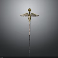 Golden Coiled Snake Staff With Winged Accents And Intricate Decorative Details