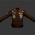Brown Leather Jacket With Fur Collar And Multiple Embroidered Patches 3d model