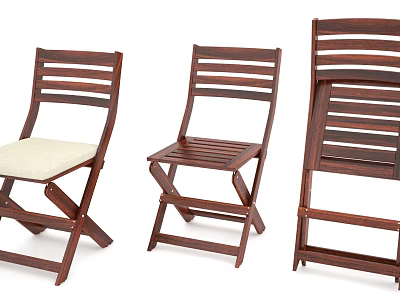 Wooden Folding Leisure Chairs with Striped Backrest Comfortable Beige Seat for Home Living 3d model