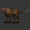 Realistic Striped Tiger Like Creature 3D Model in Standing Pose With Open Mouth Sharp Teeth 3d model