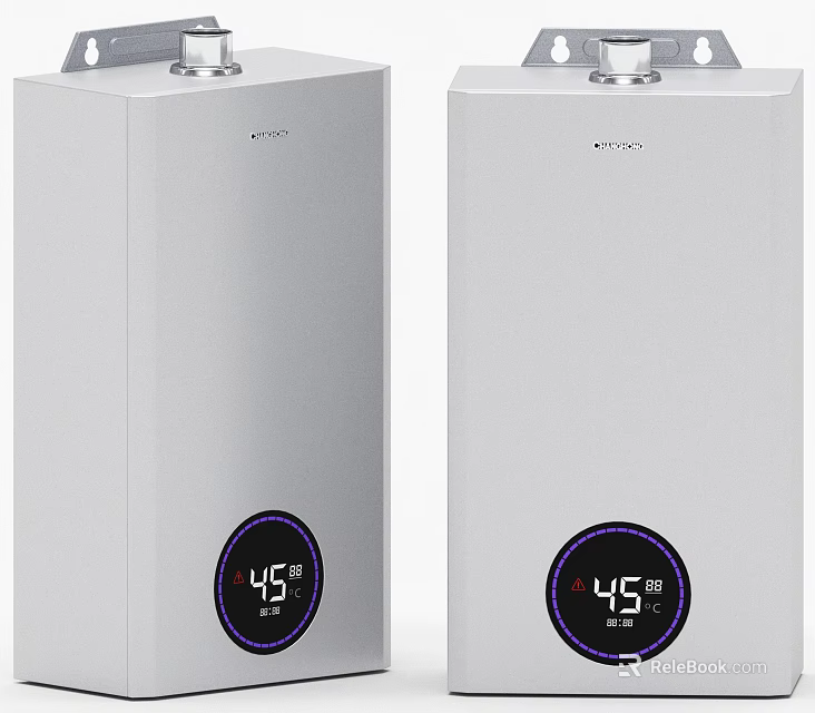 Two Silver Electric Water Heaters With Digital Display And 45°C Temperature 3d model 