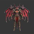 Mythical Warrior Character With Red Black Wings Horns And Golden Armor Design