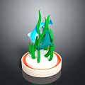 Blue Marine Creature Swimming Among Green Seaweed On White Base With Orange Rim