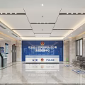 Police Service Center Reception Desk In Modern Lobby With Marble Walls And Seating Area