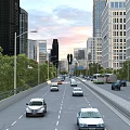 Bustling Urban Multiple Lane Highway With Flowing Traffic Lush Green Trees And Surrounding Modern Skyscrapers