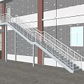 Exterior Staircase With Metal Handrail Gray Steps Gray Brick Wall And Window 3d model