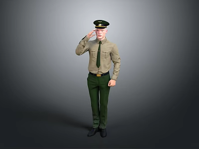 Man In Formal Military Uniform Standing And Saluting Against Gray Background 3d model