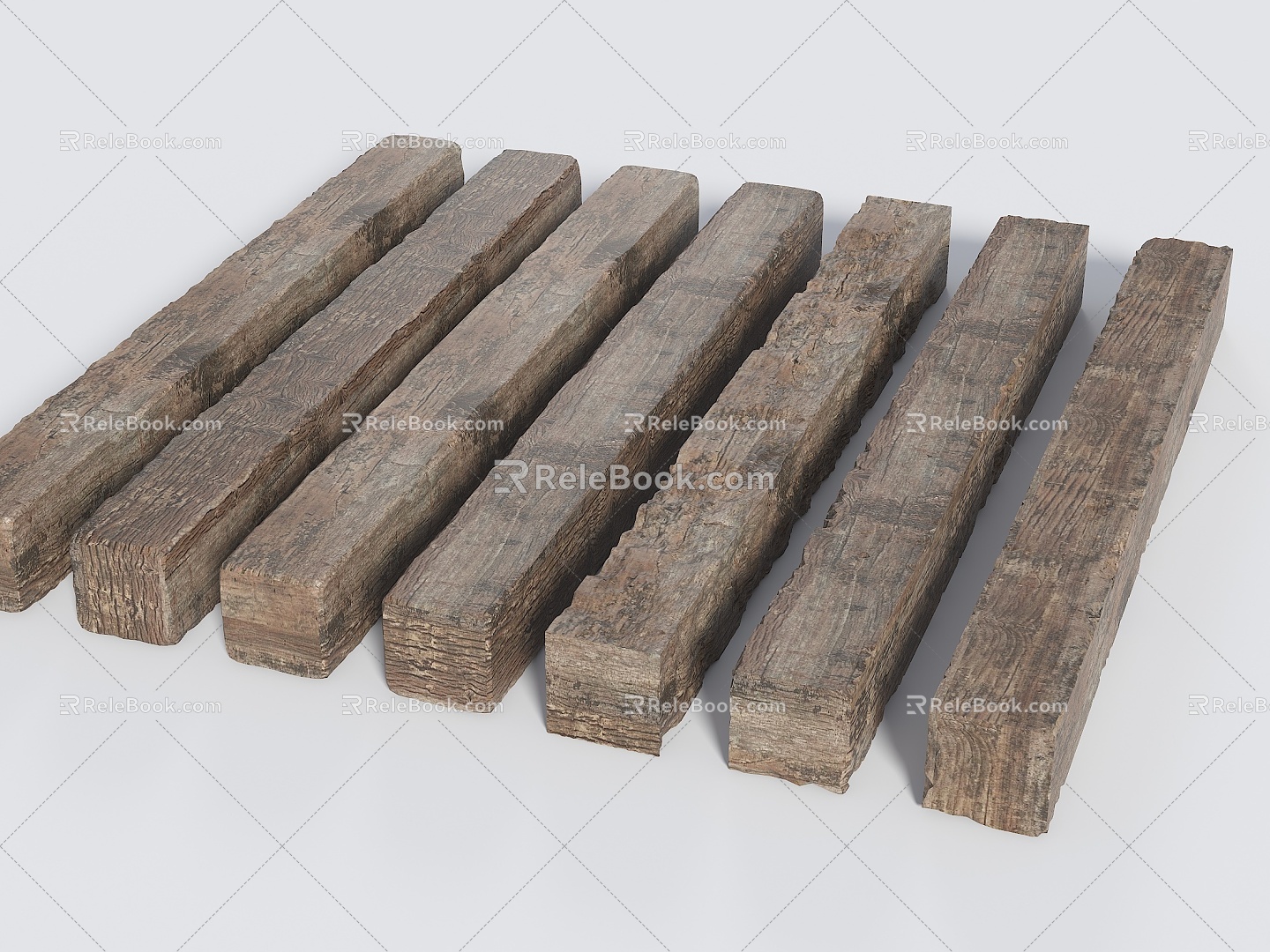 Modern Damaged Slats Wooden Posts Old Square Timber Timber Beams Decay Timber Pile Sleeper Timber Square 3d model