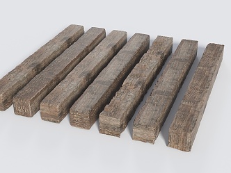 Modern Damaged Slats Wooden Posts Old Square Timber Beams Decay Timber Pile Sleeper Timber Square 3d model