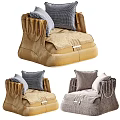 Modern Minimalist Single Sofa Design With Neutral Tones Linen Fabric Tassel Details And Throw Pillows