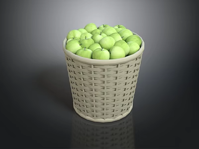 Woven Basket Filled With Fresh Green Apples On Dark Surface 3d model