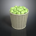 Woven Basket Filled With Fresh Green Apples On Dark Surface