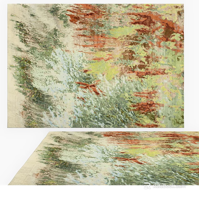 Colorful Square Rug With Abstract Green Red Yellow Patterns For Modern Interior Decor 3d model 
