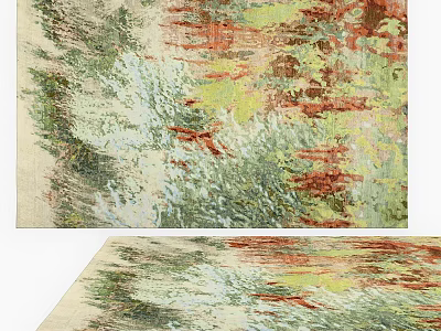 Colorful Square Rug With Abstract Green Red Yellow Patterns For Modern Interior Decor 3d model