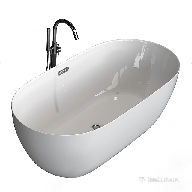 White Freestanding Modern Bathtub Design With Silver Faucet Oval Shape And Sleek Surface 3d model 