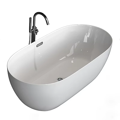 White Freestanding Modern Bathtub Design With Silver Faucet Oval Shape And Sleek Surface 3d model