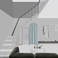 Modern Women's Clothing Store with Minimalist Interior Mannequin Dress Hanging Clothes Sofa and Shoes