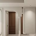 Modern Hallway Design With Decorative Walls Roman Column Wooden Door And Marble Floor