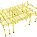 Yellow Industrial Scaffolding Equipment Structure With Support Beams And Warning Stripes