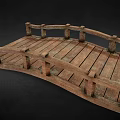 Rustic Arched Wooden Bridge Featuring Railings And Weathered Wooden Planks