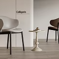 Modern Sleek Table And Chair Set With Light Grey Brown Chairs And Round Wooden Table